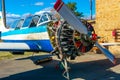 Open engine of a light single-engine pleasure plane Royalty Free Stock Photo