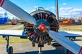 Open engine of a light single-engine pleasure plane Royalty Free Stock Photo