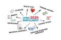 Open Enrollment 2024. Illustration with keywords and icons on a white background Royalty Free Stock Photo