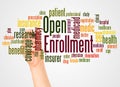 Open Enrollment word cloud and hand with marker concept