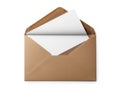 Open envelope with blank paper inside isolated on white background Royalty Free Stock Photo