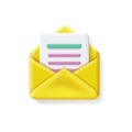 Open envelope with blank paper. Yellow mail newsletter icon. Email sign vector 3d