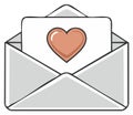 Open envelope with a card featuring a heart shape, cartoon style illustration Royalty Free Stock Photo