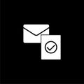 Open envelope with check document icon isolated on dark background Royalty Free Stock Photo