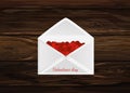 Open envelope completed red hearts. Valentine`s Day. Love inside Royalty Free Stock Photo