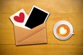 An open envelope with cup of coffee