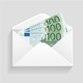 Open envelope and 100 euro bills cash Royalty Free Stock Photo
