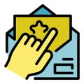 Open envelope and finger icon color outline vector