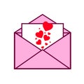 Open envelope full of hearts isolated Valentines day message. Vector letter, love correspondence symbol Royalty Free Stock Photo