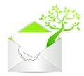 Open envelope with green tree growing from inside