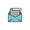 Open envelope with letter filled outline icon