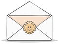 Open envelope with a letter and a happy smiley face wax seal illustration Royalty Free Stock Photo