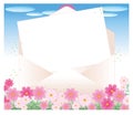 Open envelope and letter paper - Cosmos flower garden