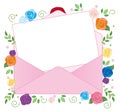 Open envelope and letter paper - Flower Background