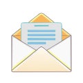 Open envelope with letter, reading correspondence, message received, communication design, cartoon illustration Royalty Free Stock Photo