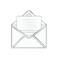 Open envelope with lined message card illustration sketch Royalty Free Stock Photo