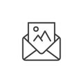 Open envelope with photography letter outline icon