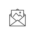 Open envelope with postcard line icon