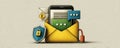 Open envelope with smartphone, shield, and padlock illustrating secure email and privacy Royalty Free Stock Photo