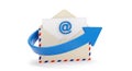 Open envelope with at symbol and blue arrow email @ symbol Royalty Free Stock Photo