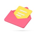 Open envelope yellow letter blank decorative isometric design 3d icon vector illustration