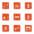 Open event icons set, grunge style