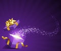 Open explore gift with fly stars Royalty Free Stock Photo