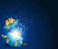 Open explore gift with fly stars Royalty Free Stock Photo