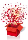 Open explosion red gift box fly hearts and confetti Happy Valentine s day. Vector illustration template bamer poster Royalty Free Stock Photo