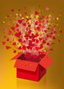 Open explosion red gift box fly hearts and confetti Happy Valentine s day. Vector illustration template bamer poster Royalty Free Stock Photo