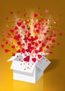 Open explosion white gift box fly hearts and confetti Happy Valentine s day. Vector illustration template bamer poster Royalty Free Stock Photo