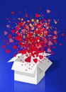 Open explosion white gift box fly hearts and confetti Happy Valentine s day. Vector illustration template bamer poster Royalty Free Stock Photo