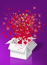 Open explosion white gift box fly hearts and confetti Happy Valentine s day. Vector illustration template bamer poster Royalty Free Stock Photo