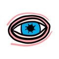 Open eye hand drawn vector illustration in cartoon doodle style pink skin blue cornea