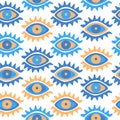 Open eyes, doodle vector seamless pattern