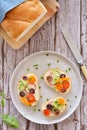 Open face organic vegetarian sandwiches flat lay Royalty Free Stock Photo