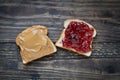 Open Face Peanut Butter and Strawberry Jelly Sandwich Royalty Free Stock Photo