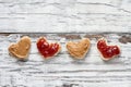 Open Faced Peanut Butter and Strawberry Jelly Heart Shaped Sandwiches Royalty Free Stock Photo