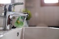 Open faucet washbasin with low water pressure
