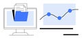 Digital file management and analytics with a computer screen and a line graph visualization Royalty Free Stock Photo