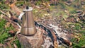 Open fire camping coffee pot Royalty Free Stock Photo