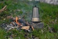 Open fire camping coffee pot Royalty Free Stock Photo