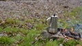 Open fire camping coffee pot Royalty Free Stock Photo