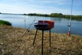 Open fire in the grill to grill a sausage with a charcoal Royalty Free Stock Photo