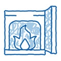 open fire in stove doodle icon hand drawn illustration