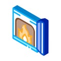 Open fire in stove isometric icon vector illustration