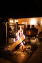 Open fireplace in a  restaurant Royalty Free Stock Photo