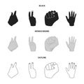 Open fist, victory, miser. Hand gesture set collection icons in black,monochrome,outline style vector symbol stock