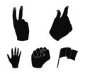 Open fist, victory, miser. Hand gesture set collection icons in black style vector symbol stock illustration web.