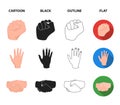 Open fist, victory, miser. Hand gesture set collection icons in cartoon,black,outline,flat style vector symbol stock